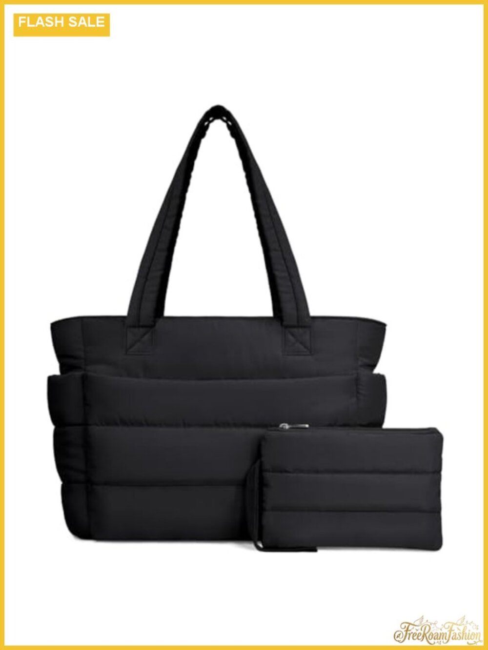 Quilted Puffer Tote Bag Lightweight Shoulder Bag with 9 Pockets